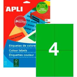 Apli Etiquetas Adhesivas 105x148 mm Inkjet-Láser C-Rectos 4 x 20H Verde