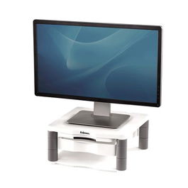 Fellowes Elevador para Monitor Plus Platino, Soporte Ergonómico Ajustable, Cajón de Almacenamiento, Atril, Capacidad 36kg