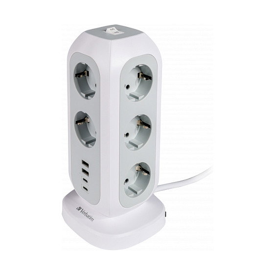 Verbatim Torre de Alimentación EUPT-01 con 11 Tomas CA, 2 USB-C y 2 USB-A, Blanco Verbatim Torre de Alimentación EUPT-01 con 11 Tomas CA, 2 USB-C y 2 USB-A, Blanco