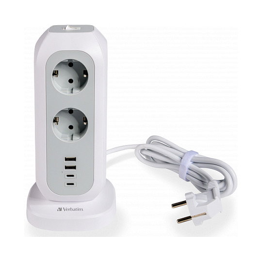 Verbatim Torre de Alimentación EUPT-01 con 11 Tomas CA, 2 USB-C y 2 USB-A, Blanco Verbatim Torre de Alimentación EUPT-01 con 11 Tomas CA, 2 USB-C y 2 USB-A, Blanco