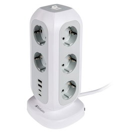 Verbatim Regleta de Enchufes con 11 Tomas, 2 USB-C, 2 USB-A, Interruptor y Cable de 2m, Blanco