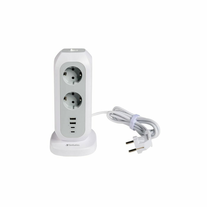 Verbatim Torre de Alimentación EUPT-01 con 11 Tomas CA, 2 USB-C y 2 USB-A, Blanco Verbatim Torre de Alimentación EUPT-01 con 11 Tomas CA, 2 USB-C y 2 USB-A, Blanco