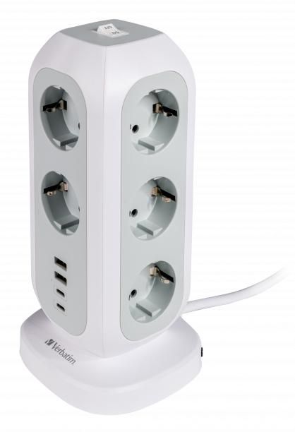 Verbatim Torre de Alimentación EUPT-01 con 11 Tomas CA, 2 USB-C y 2 USB-A, Blanco Verbatim Torre de Alimentación EUPT-01 con 11 Tomas CA, 2 USB-C y 2 USB-A, Blanco