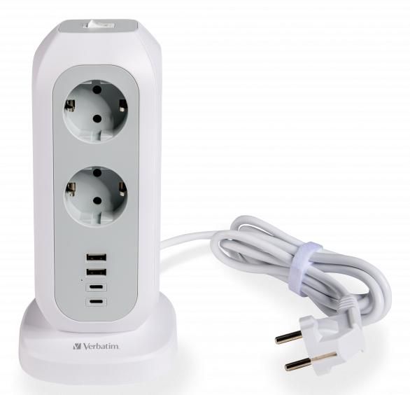 Verbatim Torre de Alimentación EUPT-01 con 11 Tomas CA, 2 USB-C y 2 USB-A, Blanco Verbatim Torre de Alimentación EUPT-01 con 11 Tomas CA, 2 USB-C y 2 USB-A, Blanco