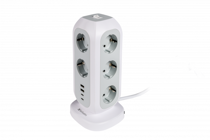 Verbatim Torre de Alimentación EUPT-01 con 11 Tomas CA, 2 USB-C y 2 USB-A, Blanco Verbatim Torre de Alimentación EUPT-01 con 11 Tomas CA, 2 USB-C y 2 USB-A, Blanco