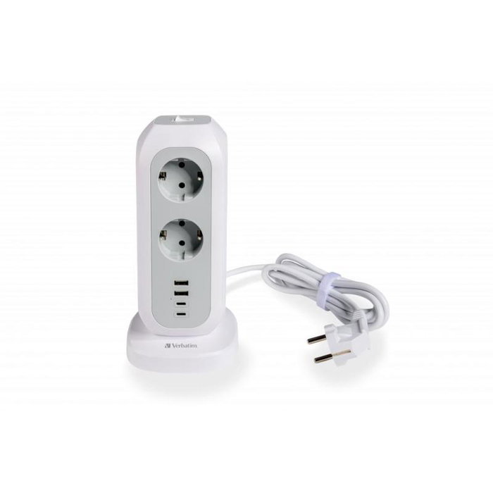 Verbatim Torre de Alimentación EUPT-01 con 11 Tomas CA, 2 USB-C y 2 USB-A, Blanco Verbatim Torre de Alimentación EUPT-01 con 11 Tomas CA, 2 USB-C y 2 USB-A, Blanco