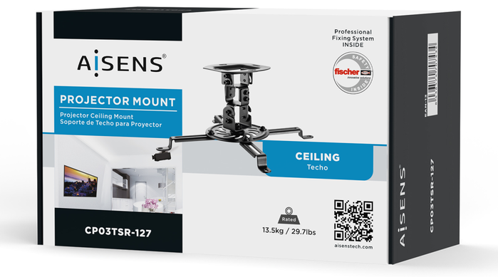 Aisens Soporte de Techo para Proyector Universal Giratorio e Inclinable Negro