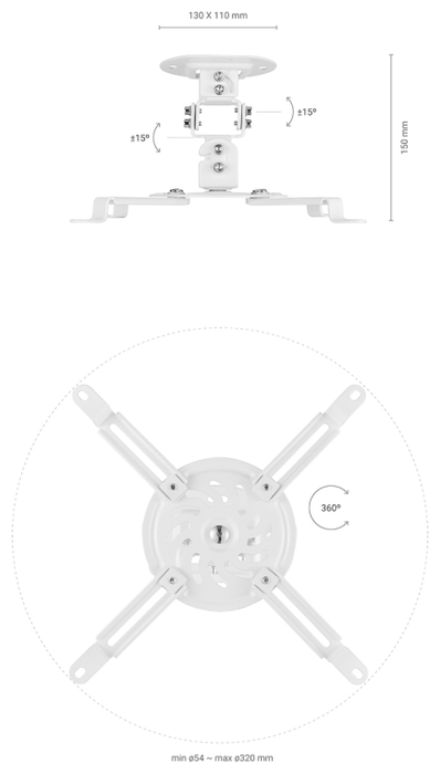 Aisens Soporte Universal Giratorio e Inclinable de Techo para Proyector Blanco