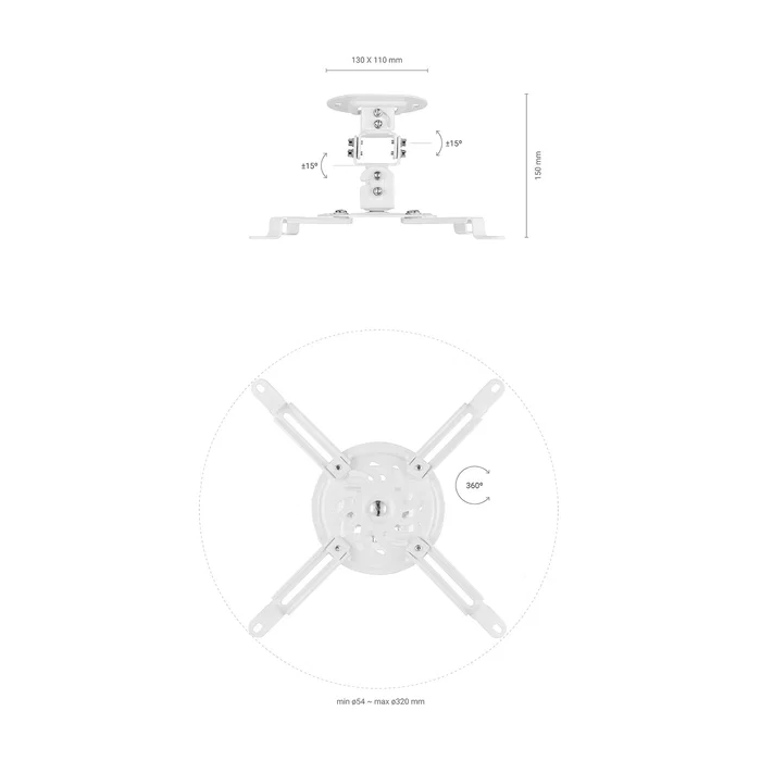 Aisens Soporte Universal Giratorio e Inclinable de Techo para Proyector Blanco CP03TSR-129 Aisens Soporte Universal Giratorio e Inclinable de Techo para Proyector Blanco CP03TSR-129