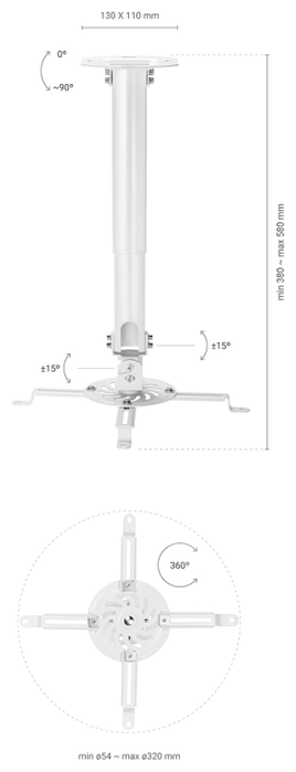 Aisens Soporte de Techo para Proyector CP04TSRE-133 Blanco, Giratorio e Inclinable Aisens Soporte de Techo para Proyector CP04TSRE-133 Blanco, Giratorio e Inclinable