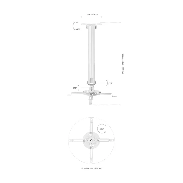 Aisens Soporte de Techo para Proyector CP04TSRE-133 Blanco, Giratorio e Inclinable Aisens Soporte de Techo para Proyector CP04TSRE-133 Blanco, Giratorio e Inclinable