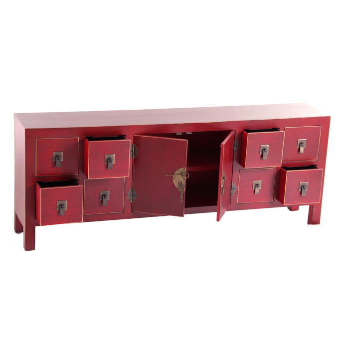 Mueble 8 Cajones Rojo Madera 130 X 24 X 50,50 cm