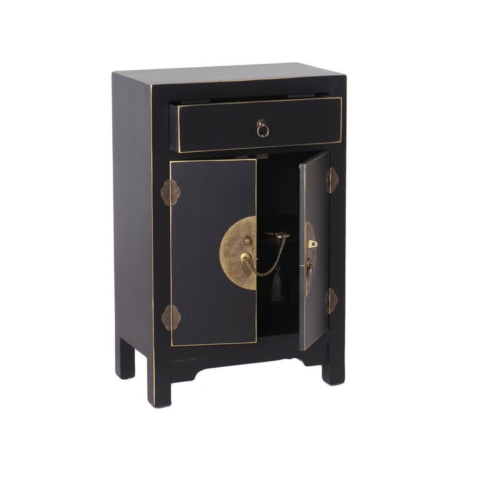 Ixia Mesita Negra con 2 Puertas y 1 Cajón 45 x 26 x 69 cm Ixia Mesita Negra con 2 Puertas y 1 Cajón 45 x 26 x 69 cm