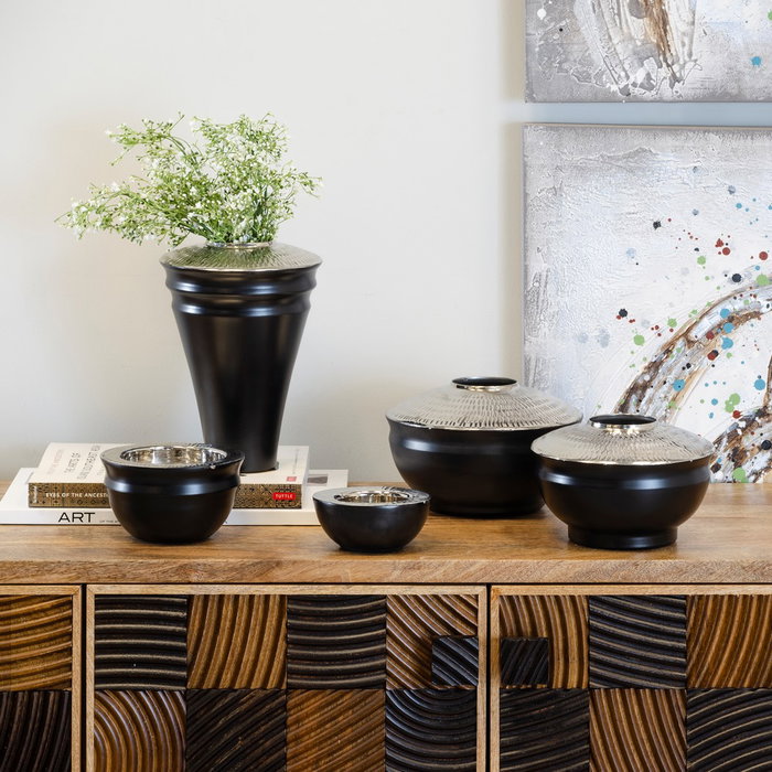 Jarrón Negro Aluminio Decoración 21 X 21 X 11,50 cm