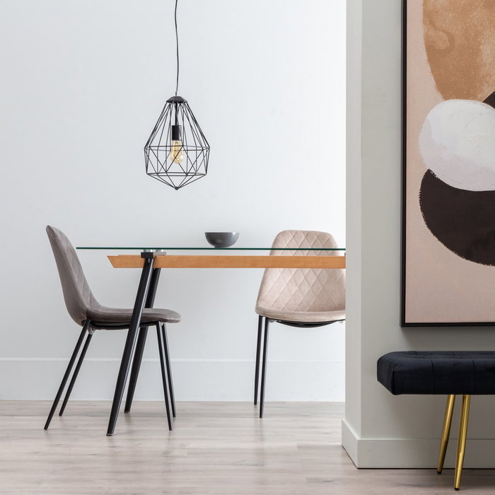 Mesa Comedor Negro Metal-Cristal Salón 140 X 80 X 75 cm