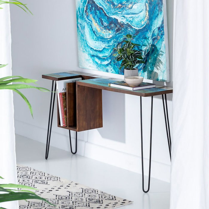 Ixia Escritorio Marrón-Azul Madera y Metal 140 x 35 x 77 cm