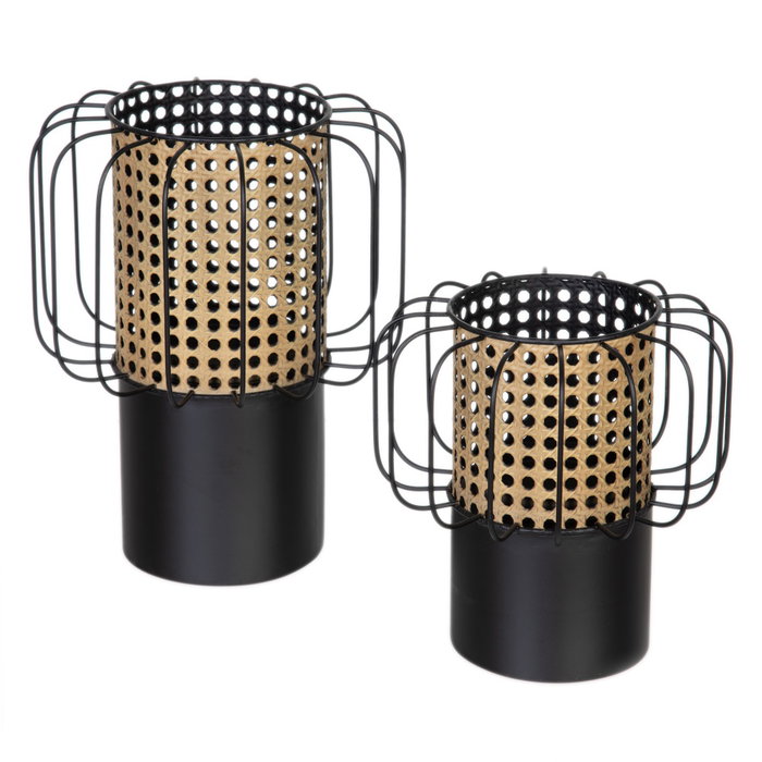 Portavelas Natural-Negro Metal 20 X 20 X 21 cm Portavelas Natural-Negro Metal 20 X 20 X 21 cm