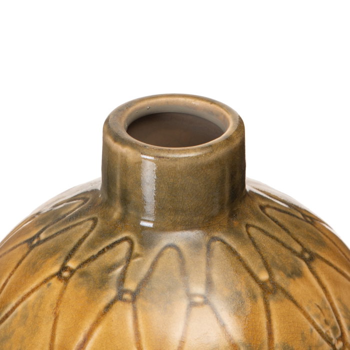 Jarrón Mostaza Cerámica Decoración 17,50 X 17,50 X 18 cm