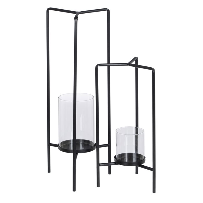 S/2 Portavelas Negro Metal-Cristal 18,50 X 16,50 X 50 cm S/2 Portavelas Negro Metal-Cristal 18,50 X 16,50 X 50 cm
