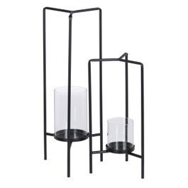 Ixia Set de 2 Portavelas Negro Metal y Cristal