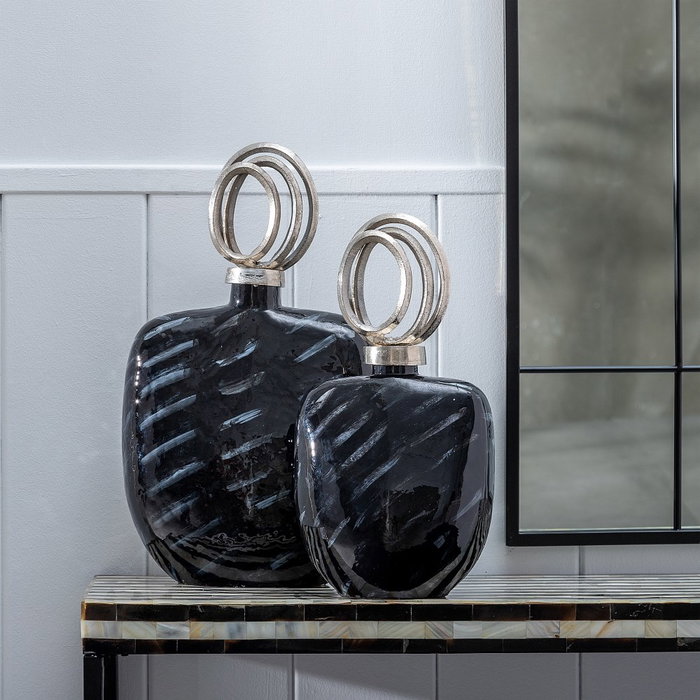Tibor Negro-Plata Cristal-Metal 28 X 14 X 48 cm