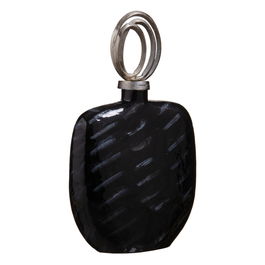 Jarrón 28 x 14 x 48 cm Cristal Negro Metal Plata