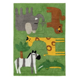 Ixia Alfombra Infantil Animales Verde Algodón 160 x 120 cm