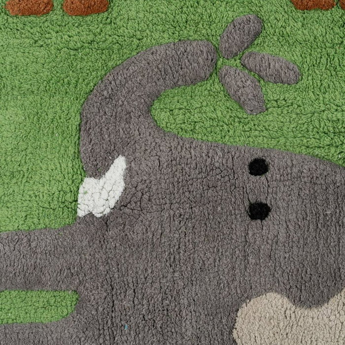 Ixia Alfombra Infantil Animales Verde Algodón 175 x 90 cm