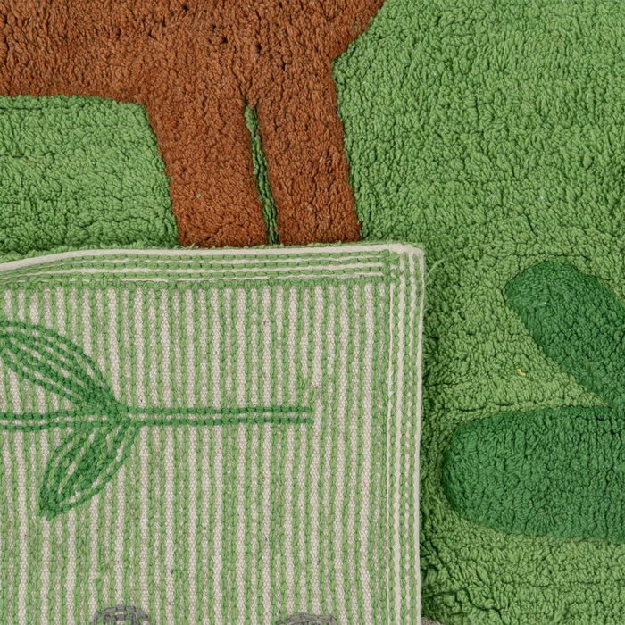 Ixia Alfombra Infantil Animales Verde Algodón 175 x 90 cm