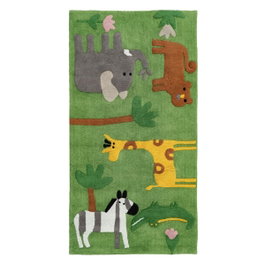 Ixia Alfombra Infantil Animales Verde Algodón 175 x 90 cm