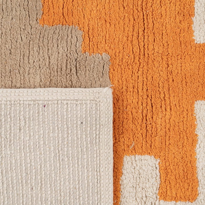 Alfombra Azteca Blanco-Naranja Algodón 160 X 120 cm