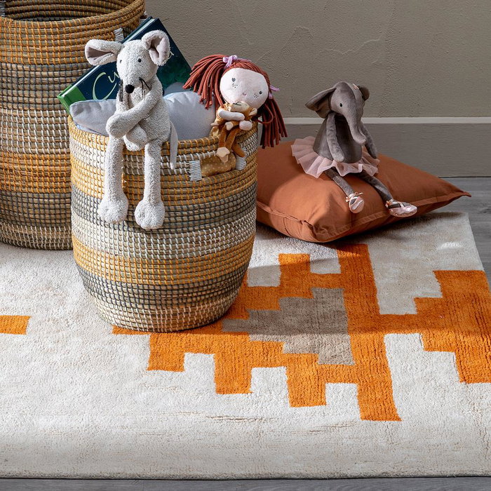 Alfombra Azteca Blanco-Naranja Algodón 160 X 120 cm