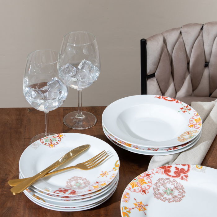 Vajilla Burdeos Mostaza Porcelana 1 cm 37 x 23 x 30 cm 18 Piezas