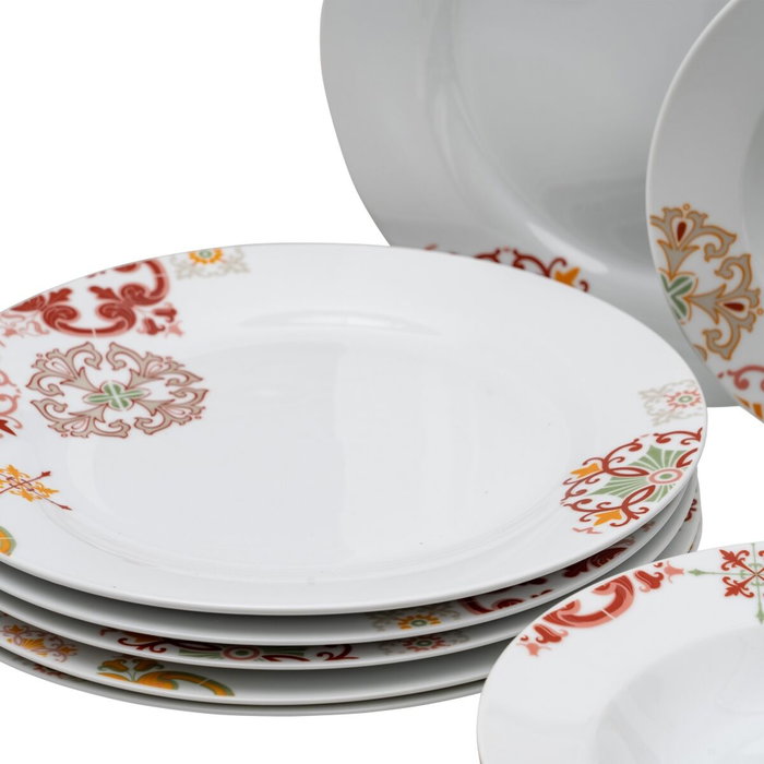 Ixia Vajilla 18 Piezas Burdeos-Mostaza en Porcelana Ixia Vajilla 18 Piezas Burdeos-Mostaza en Porcelana