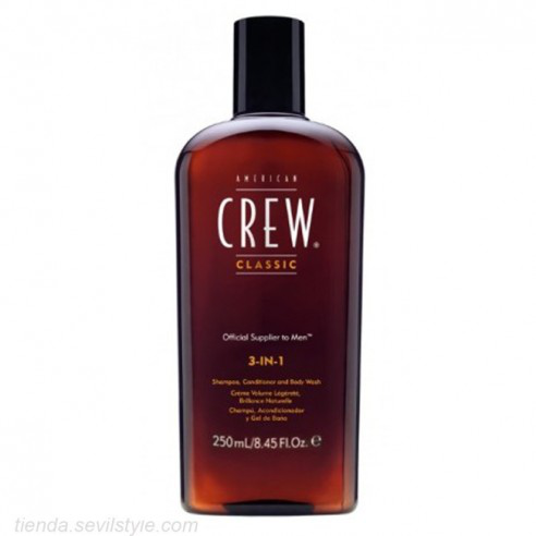 American Crew Crew Classic 3-In-1 Champú, Acondicionador y Gel de Ducha para Hombres, 250 mL
