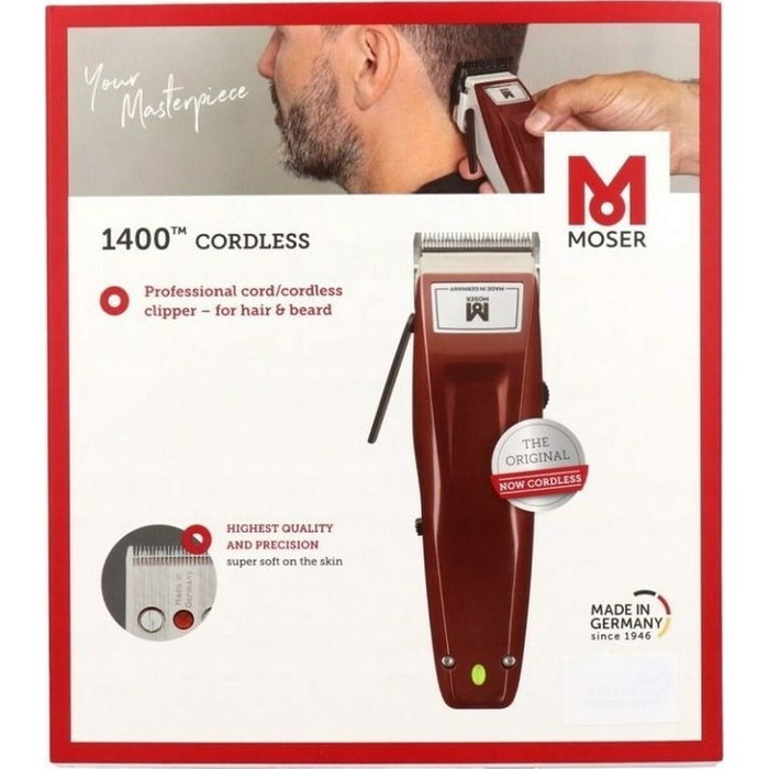 Moser 1400 Cordless Máquina de corte de cabello rojo/grey
