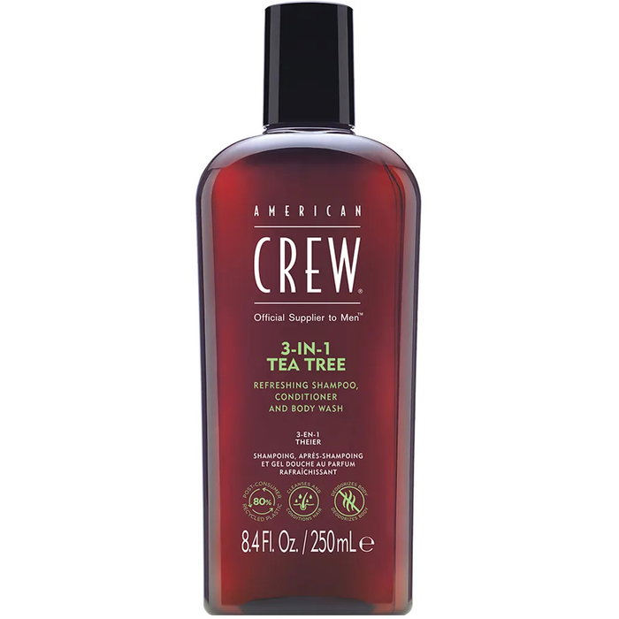 American Crew TEA TREE 3 en 1 Champú, Acondicionador y Gel de Ducha 250 ml