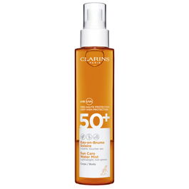 Clarins Agua Solar en Bruma SPF50 150 mL - Protección Alta e Hidratación con Acabado Seco para Cuerpo y Cabello