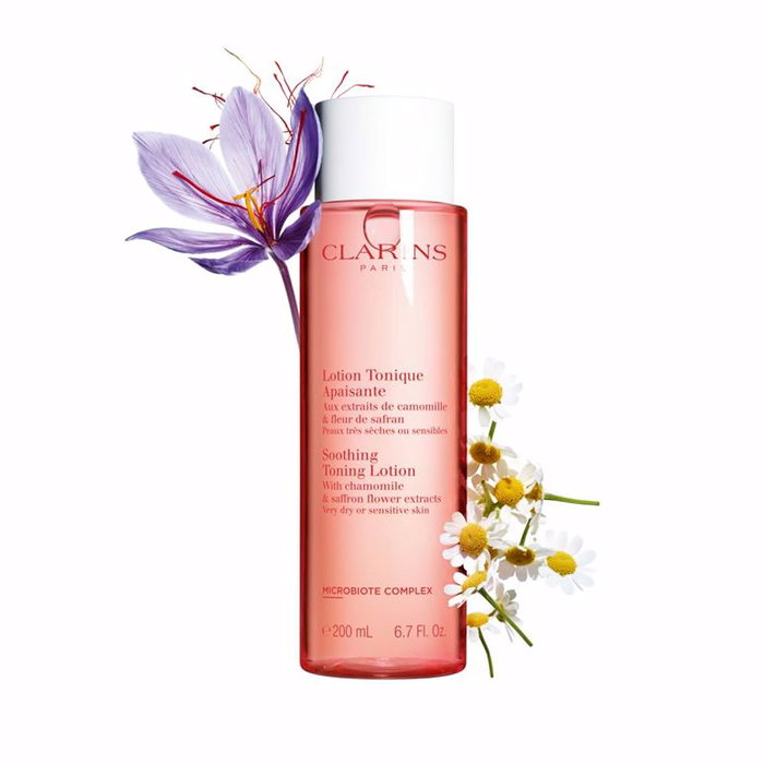 Clarins Loción Tónica Reconfortante Facial para Piel Muy Seca y Sensible, 200 ml, Rellenable, con Microbiote Complex y Camomila Bio