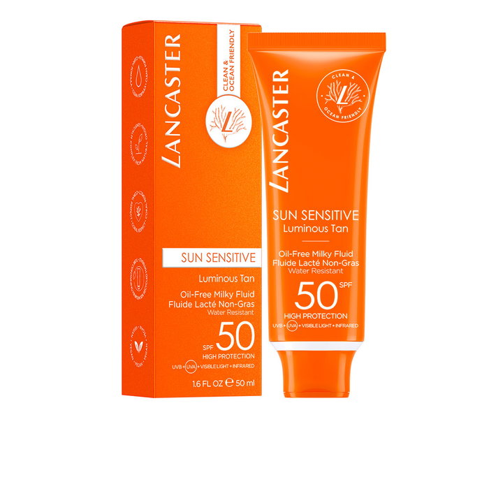 Lancaster Protector Solar Facial Sun Sensitive Oil-Free Milky Fluid SPF50 - Para Piel Sensible, Textura Ligera y Fresca, 50 ml Lancaster Protector Solar Facial Sun Sensitive Oil-Free Milky Fluid SPF50 - Para Piel Sensible, Textura Ligera y Fresca, 50 ml
