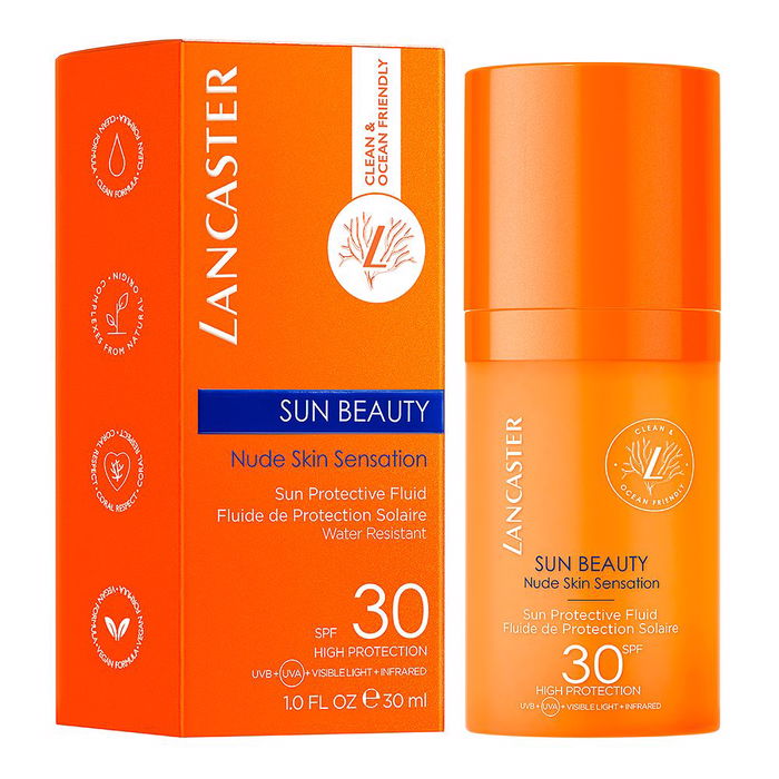 Lancaster SUN BEAUTY Protective Fluid SPF30 30 ml protector solar facial biodegradable para piel con bronceado dorado