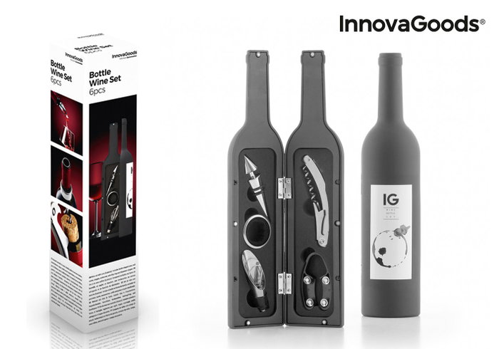Innovagoods Estuche de vino con forma de botella con accesorios de vino