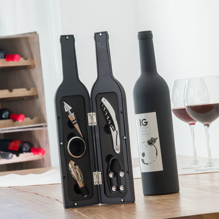Innovagoods Estuche de vino con forma de botella con accesorios de vino