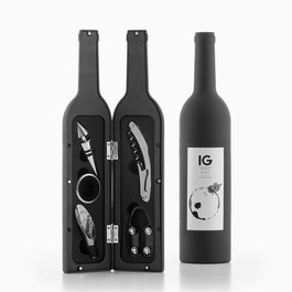 Innovagoods Estuche de Vino con Forma de Botella V0100451, Sacacorchos, Dosificador, Tapón, Anillo Antigoteo y Cortador en ABS y Acero Inoxidable, Ideal Regalo, Ø 7 x 33 cm