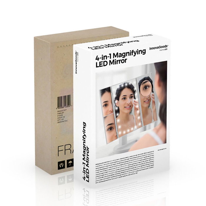 Innovagoods Espejo Led 4 en 1 Blanco con Aumentos X1, X2, X3 y X10