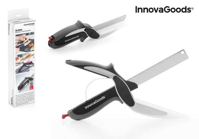 Innovagoods Cuchillo tipo tijera con mini tabla de cortar integrada