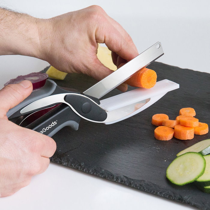 Innovagoods Cuchillo tipo tijera con mini tabla de cortar integrada