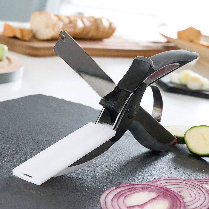 Innovagoods Cuchillo tipo tijera con mini tabla de cortar integrada