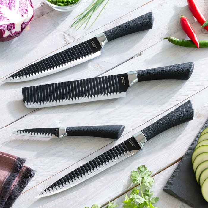 Set de Cuchillos Black Shark Swiss·Q Namiutsu InnovaGoods 4 Piezas Set de Cuchillos Black Shark Swiss·Q Namiutsu InnovaGoods 4 Piezas
