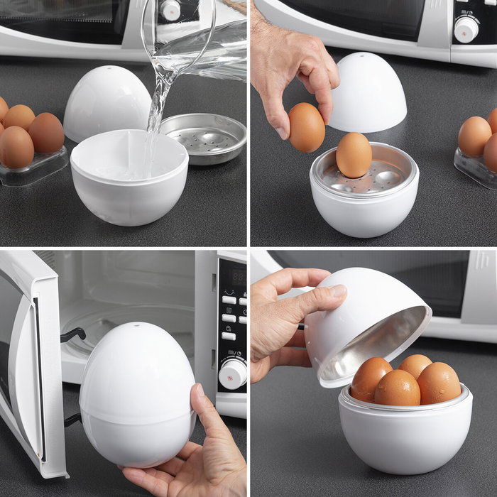 Inde Cuecehuevos para microondas con recetario Boilegg, 13.5 x 16 x 13.5 cm (12 Unidades)